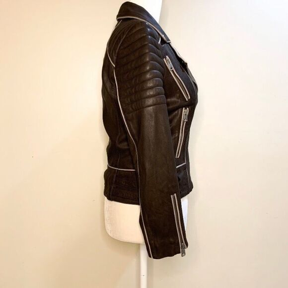 AllSaints Bixer Piped Biker Jacket Lamb Leather US 2 EU 34 UK 6 Women’s XS - Picture 4 of 10